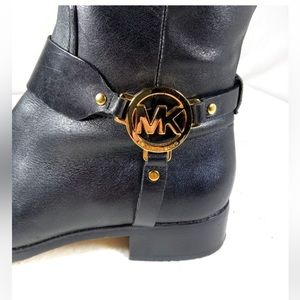 Michael Kors Fulton Black Leather Harness Knee High Riding Boots Zip Up Sz 8.5